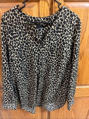 Talbots Beige and Black Leopard-Print V-Neck Blouse XL